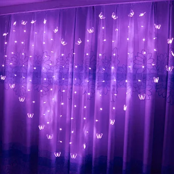 Kék Pillangó LED Függöny Jégcsap LED Lámpák Ünnep String tündérfény Új Év Garland Esküvő Party Dekoráció 2M
