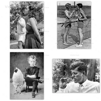 Évjárat Poszter, Fotó Nyomtatás Tenisz Nők Dohányzás Csirke, Kakas Fiú Dohányzás Poszter John F Kennedy Szivar Furcsa Antik