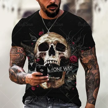 A legjobb eladási koponya 3D nyomtatott férfi póló, alkalmi túlméretezett rövid ujjú póló Európai, illetve Amerikai streetwear hip-hop O-nyak