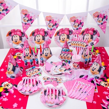 Disney Minnie Egér Lányok Gyerekek Parti Dekoráció Papírpohár Szalvéta Lemezek Szívószál Baba Zuhany Szülinapi Csatlósai, Party Kellékek