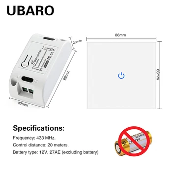 UBARO 433Mhz RF Vezeték nélküli, Távoli Kapcsoló Breaker Edzett Üveg Panel Vezérlő Fény, Be/Ki Gomb Modul Bemenet 100-240 V 10A