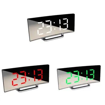 Hot Nagy Képernyő LED Ívelt Felület Tükör Óra Csendes Ébresztőóra Asztal lakberendezési Energiatakarékos Adatok Tárolási Óra 0