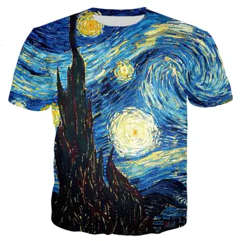 2022 Unisex Harajuku stílus T-shirt 3D nyomtatás Vincent Van Gogh Festmény Csillagos Éjszaka póló Divat Alkalmi Felső