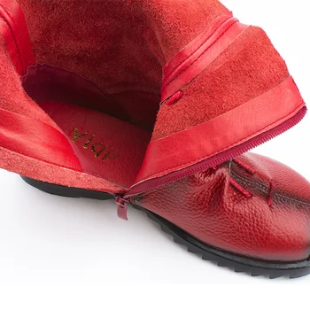 2021 Vintage Stílusú Valódi Bőr Női Csizma Lapos Cipőt, Puha Marhabőr Női Cipő Elülső Cipzáras Boka Csizma zapatos mujer 4