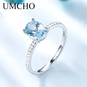 UMCHO Ovális Létre Ég Kék Topáz Gyűrű Igazi 925 Sterling Ezüst Ékszerek Színes Drágakő Egyszerű Gyűrűk, a Nők Finom Ékszerek