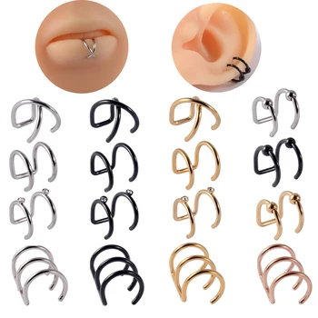 2db Illúzió Kötött Gyöngy Gyűrű Hamis Porc Clip-On Gyűrű Helix Fülbevaló Nem Áttört Klip Bezárása Gyűrű fülbevaló Test Ékszer