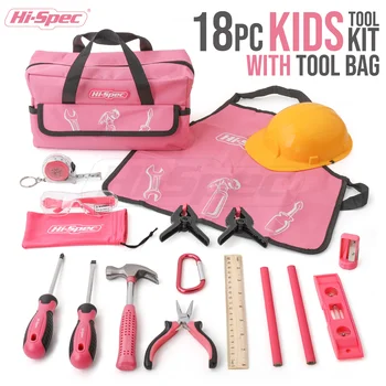 Hi-Spec 18pc Kézi Szerszámok Rózsaszín Faipari Szerszámok Lány Igazi Gyerekek Kezét szerszámkészletek Multi Eszközök Herramientas A Szerszám Táska 1