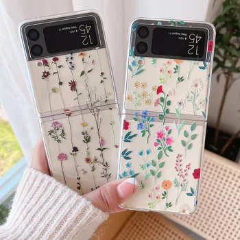 Gyönyörű Virágok Nyomtatás Telefon tok Samsung Galaxy Z Flip 3 Átlátszó, Kemény PC Aranyos Fedezni a Nők Lány