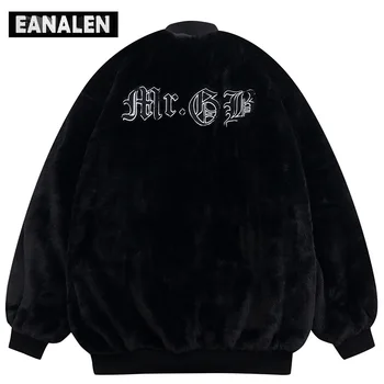 Harajuku vintage fekete hímzett betűkkel bélelt dzseki férfi parka kabát plusz pamut streetwear vastag kabát baseball dzseki meleg 1