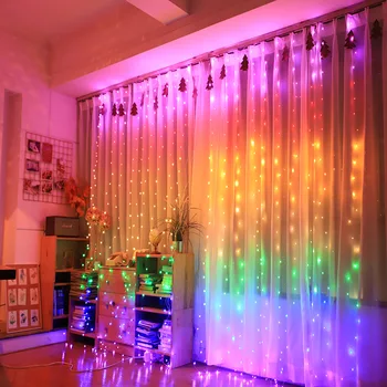 3M Szivárvány Függöny Éjszakai Fény LED String Garland Tündér Dekoratív Világítás Karácsonyi Party Fal Esküvői Dekoráció