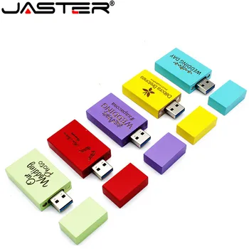JASTER ÚJ Egyedi LOGÓ Fa Fa porszórt USB 2.0 Flash Memória Stick Pen Drive 4GB/8GB/32GB/64GB/128GB kék, rózsaszín, piros, zöld