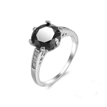 Új ezüst szín Klasszikus Pasziánsz Kerek Természetes fekete köves Gyűrű a Nők Finom Ékszerek Évfordulóra Ajándékok Nagykereskedelmi
