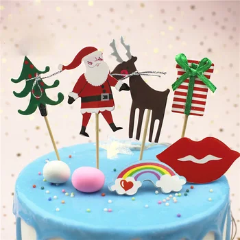 24pcs 2019 Boldog Karácsonyi Cupcake Topper Mikulás, karácsonyfa Elk Torta Topper Karácsonyi Party Torta Dekoráció Karácsonyi