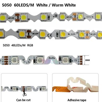 5M 48leds/m 60Led/m S Alakú 5050 RGB LED Szalag Light White/Meleg Fehér Ingyenes Hajlító Rugalmas Szalag Lámpa Nem vízálló DC12V