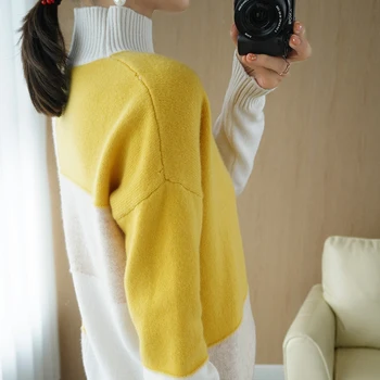 őszi-téli új kasmír pulóver, női garbó pulóver 100% tiszta gyapjú varrás vékony, vastag, kötött nagy méretű felső 1