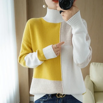 őszi-téli új kasmír pulóver, női garbó pulóver 100% tiszta gyapjú varrás vékony, vastag, kötött nagy méretű felső 2