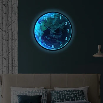 LED Hang, Fény, Dual Control Világító Fali Óra LED Földi Fények Haza Óra Nappali Dekoratív Lógó Óra