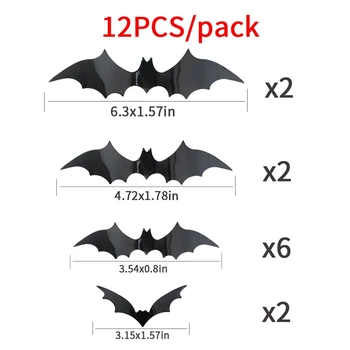 12db Halloween Bat Fali Matrica, 3D Dekoráció Fekete PVC Haza, Party Dekor, Fali Bár Halloween Party Ijesztő Decos Kellékek