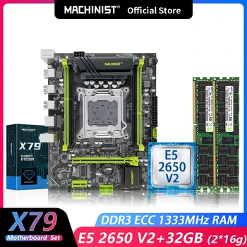 Machinsit X79 Alaplap Combo Kit Meghatározott LGA 2011 Xeon E5 2650 V2 PROCESSZOR 2db *16 GB = 32 GB Memória DDR3 ECC RAMFour-csatorna Alaplapja