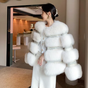 Téli Róka Bunda Nők Valódi Szőrme Kabátok Természetes Női Szőrme Kabátok Női Winterwear Meleg Ruhát, Hosszú Ujjú Divat Kabátok