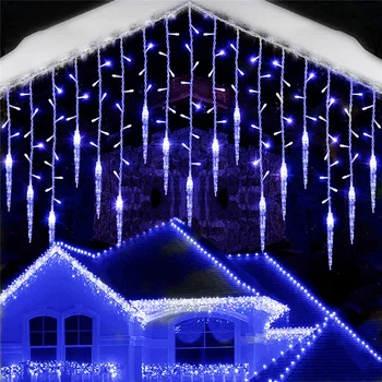 LED String Világítás Karácsonyi Fények AC220V Jégcsap LED Garland Függöny Bágyadtság 0.3-0.5 m Kert Utca Kültéri Dekoratív Tündér