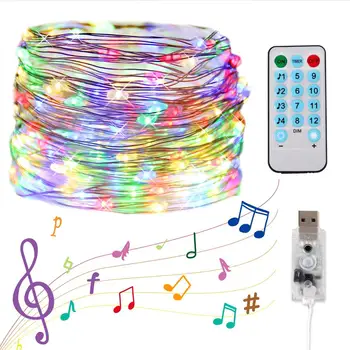 10M USB Hang Aktivált LED Zene Vezérlő String Fény Garland Karácsonyi Dekoráció 8 Funkciós Távirányító Új Év tündérfény