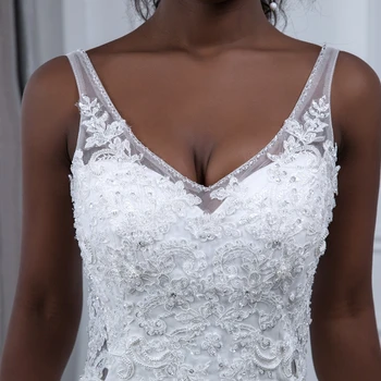 Miaoduo Hableány Fehér Esküvői Ruhák Nőknek 2022 V-Nyakú, Ujjatlan Afrikai Ruha brautkleid Csipke vestidos de noiva sereia 3