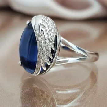 2019 Új Luxus Ezüst Színű Kék Színű CZ Kristály Gyűrű Ezüst Színű Toll Gyűrűk, A Lányok a Női Fél Gyűrű, Ékszerek, Ajándékok
