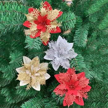 5db Mesterséges Virágok Arany Határon karácsonyfa Díszítés újévi Ajándék Haza Párt Nappali Dekorációs Kiegészítők