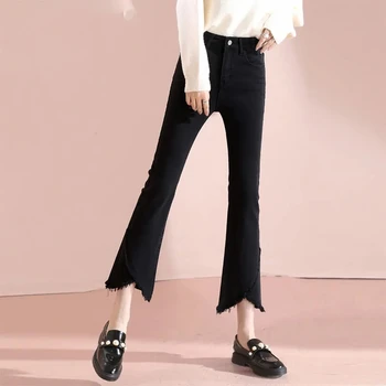 Elegáns Tassel Design Slim Jeans Női koreai Magas Derék Nők Flare Farmer 2022 Új Utca Vékony Harang Aljú Farmer Nadrág 3