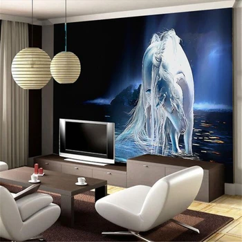 beibehang egyedi falfestmény, selyem szövet fali matrica 3d-s Fehér ló háttér fal által folyó festmény, fotó, 3d-s fal falfestmények háttérkép 1