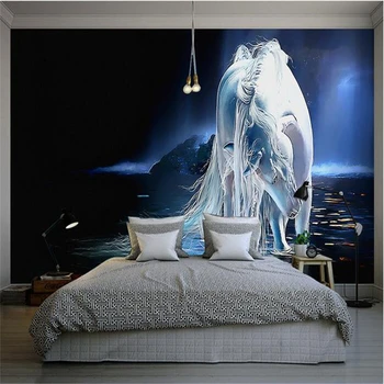 beibehang egyedi falfestmény, selyem szövet fali matrica 3d-s Fehér ló háttér fal által folyó festmény, fotó, 3d-s fal falfestmények háttérkép 2