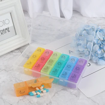 1db 7-színű Tabletta Tabletta Doboz Jogosultjának, a Gyógyszer Tárolási Szervező Konténer Esetében 3 Sor 21 Négyzetek Heti 7 Nap, Egészségügyi Eszközök