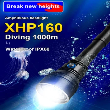 Legújabb Búvárkodás Zseblámpa XHP160 Legerősebb Víz alatti Led Zseblámpa nagyteljesítményű Búvárkodás Fáklya IP68 Szakma Vízálló Kézi Lámpa