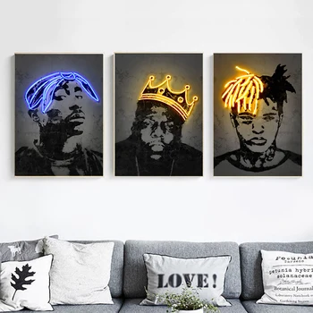 Travis Scott Zene Csillag Neon Poszter Nyomtatás Nagy 2pac Rapper, Hip-Hop Divat Wall Art Vászon Festmény, Nappali, lakberendezés