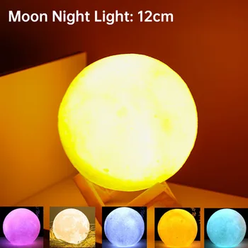 3D-s Nyomtatási Hold Lámpa 8CM/12CM elemes állvánnyal Csillagos Lámpa Hálószoba Decor