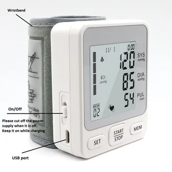 Csukló Magas Vérnyomás Monitor Készülék Orvosi Mérő Hordozható Haza Egészségügyi USB Automatikus Digitális Elektronikus Tensiometer