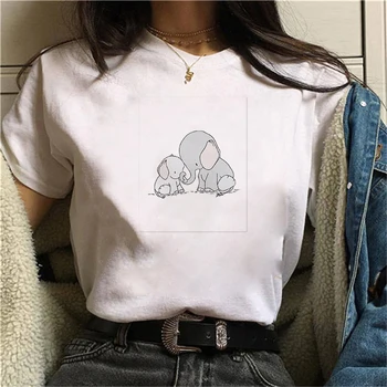 90-es évek Grafikus Rock Top Póló Női Kedves elefánt Póló Nő Harajuku Vintage póló Divat O Nyak Tshirt Női