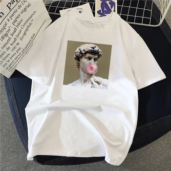 Női T-shirt 90-es évek Ulzzang Harajuku Grafikus Vicces Fehér Rajz David Nyomtatás póló O Nyak Alkalmi Női Felső póló