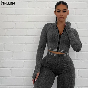 Yiallen Új Slim Melegítőben Női Kapucnis Felső Felső+Leggings Két Darabos Készlet Sportruházat Sovány Szakaszon Megfelelő Ruhát Streetwear