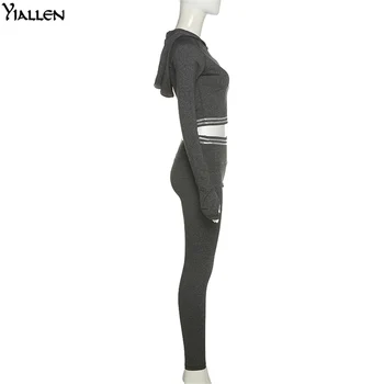 Yiallen Új Slim Melegítőben Női Kapucnis Felső Felső+Leggings Két Darabos Készlet Sportruházat Sovány Szakaszon Megfelelő Ruhát Streetwear 4