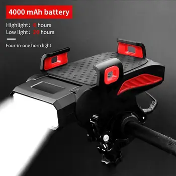 4-in-1 Mobiltelefon tartó Fényszóró Kürt Kényelmes, Hordozható Kerékpár Usb Töltés Lámpa Kerékpár Kiegészítők 0