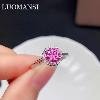 Luomansi S925 Ezüst 1CT 6,5 MM-es Rózsaszín Moissanite Gyűrű GRA Bizonyítvány lakodalom Nő, Ékszer, Ajándék
