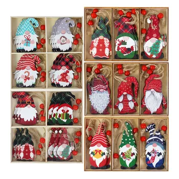 9-12db/doboz Karácsonyi Fából készült Medálok Gnome Mikulás, karácsonyfa Lógó Dísz, Otthon a Gyerekek a Játékok Ajándék Noel Navidad Új Év Dekoráció