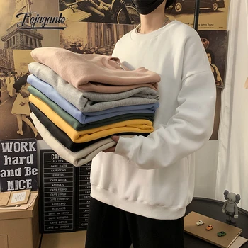 FOJAGANTO Ősz Férfi egyszínű Melegítőfelső kapucnis felső koreai Divat Streetwear Túlméretezett Gyapjú Pár Pulóver Melegítőfelső Férfi
