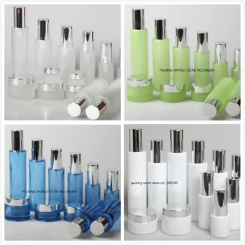 60ml matt/zöld/kék/fehér üveg, fényes ezüst fedél szérum/krém/emulzió/alapítvány/bőrápoló kozmetikai csomagolás 4