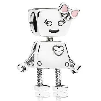 Eredeti Aranyos Bella Bot, Nagy Szíve Van, Sok Karakter Robot Varázsa Diy Ékszer Illik 925 Sterling Ezüst Gyöngy Népszerű Karkötő