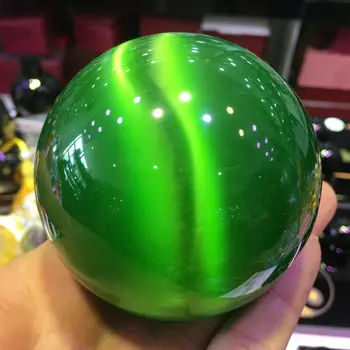 40-100mm Ritka Természetes Kvarc zöld Macska Szeme Kristály Gyógyító Labda Gömb 60mm + Állvány 5AAA 1