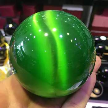 40-100mm Ritka Természetes Kvarc zöld Macska Szeme Kristály Gyógyító Labda Gömb 60mm + Állvány 5AAA 5