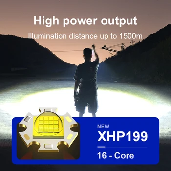 16-core XHP199 LED Taktikai Lámpa Erős Lámpa USB-s 18650 Újratölthető Fáklya XHP50 Zoom Munka Halászati Kemping Vaku 2